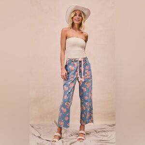 BiBi Blue Floral Cropped Pants